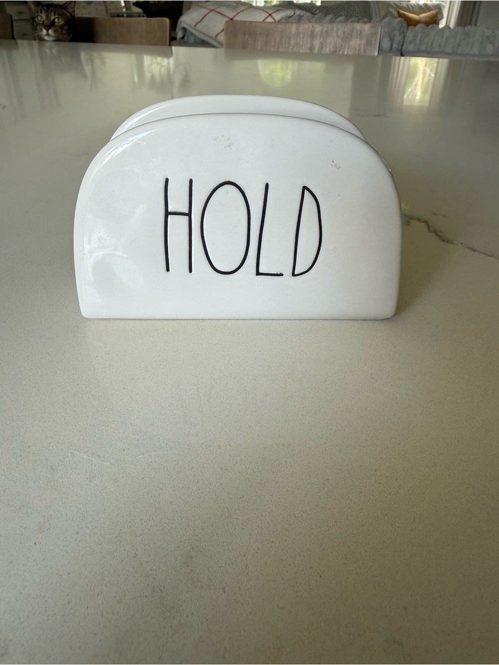 Rae Dunn White Ceramic "HOLD" Napkin or Letter Holder
